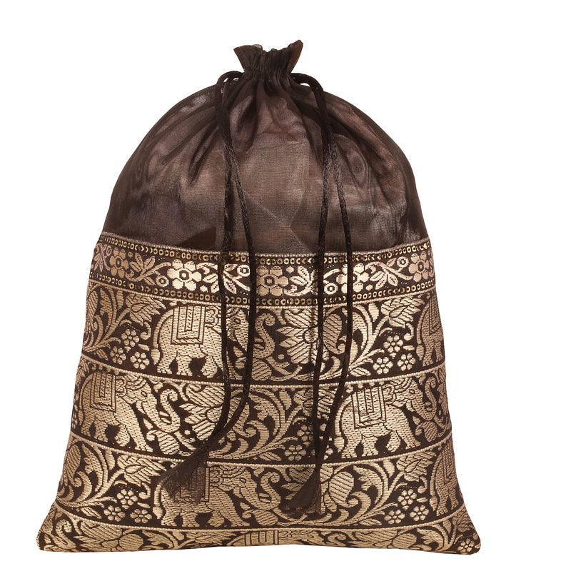 Touchstone Drawstring Bags Traditional Indian Handcrafted in Elephant Pattern Brocade fabric. Perfect for Gifts Jewelry Weddings Sweet Distribution Set of 6 Vibrant Multicolor Pouches Purses Potli. - Image 5